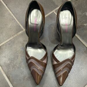 Giorgio Armani Brown Patent Leather D’Orsay Pumps Size 38.5